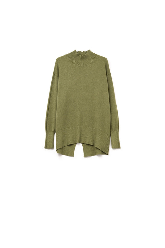 Q2 Pull ample vert militaire avec dos ouvert
