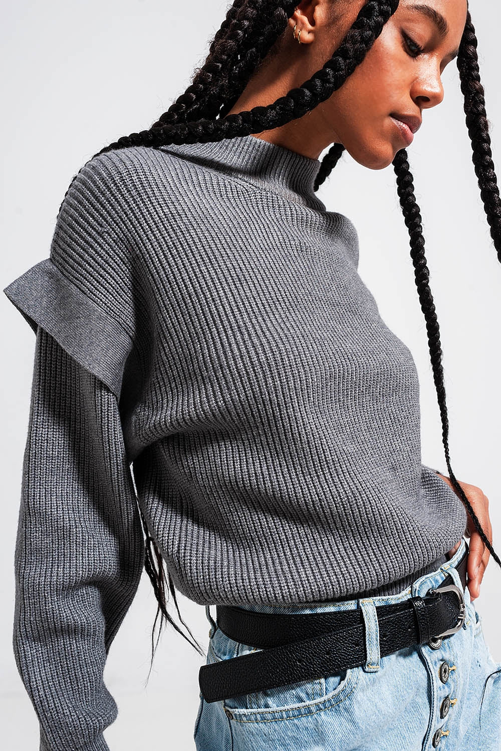 Pull avec manches fantaisie gris couleur