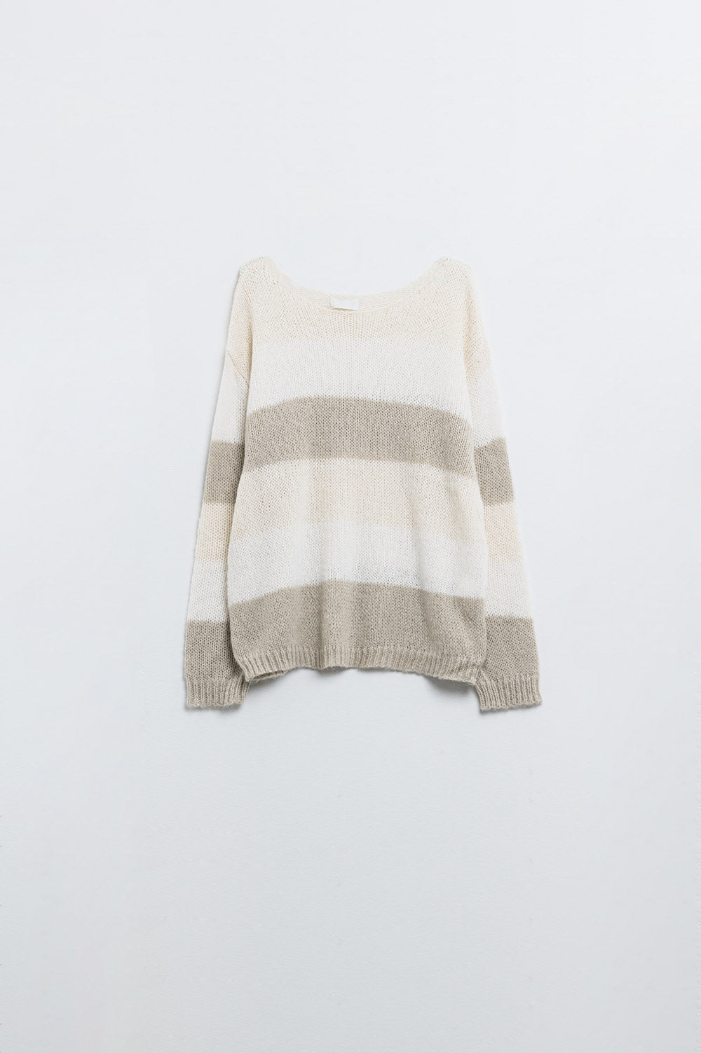 Pull bateau rayé en beige