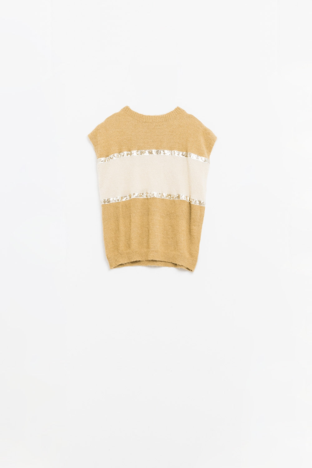 Pull beige sans manches avec détails en paillettes