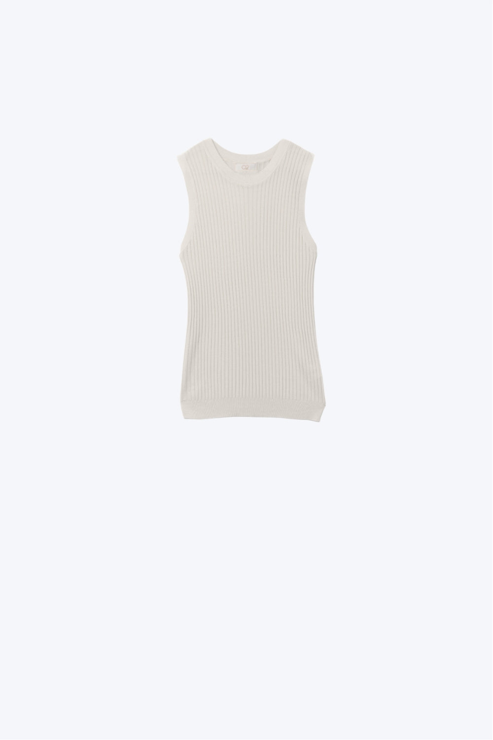 Pull bodycon sans manches en maille côtelée beige