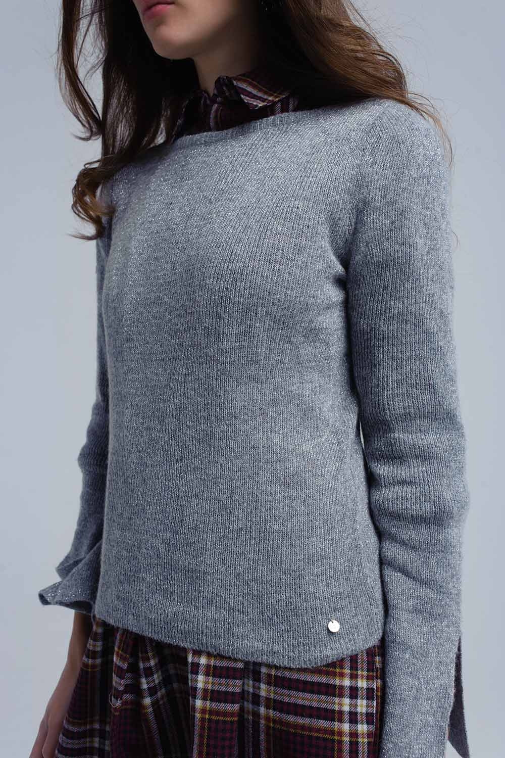 Pull brillant gris