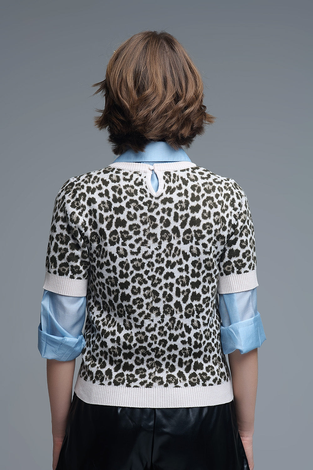 Pull chic à manches courtes imprimé léopard