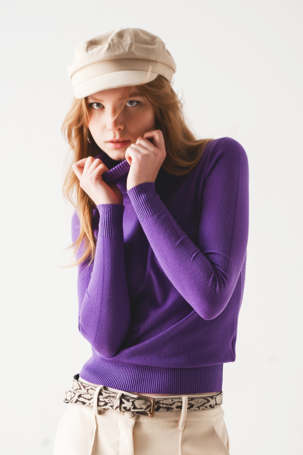 Pull col montant violet