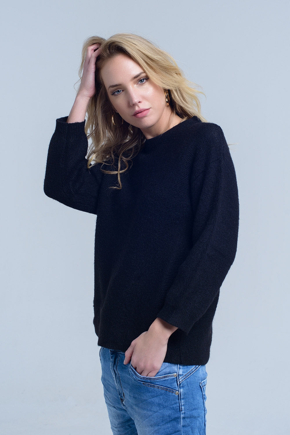 Pull col rond noir en tricot