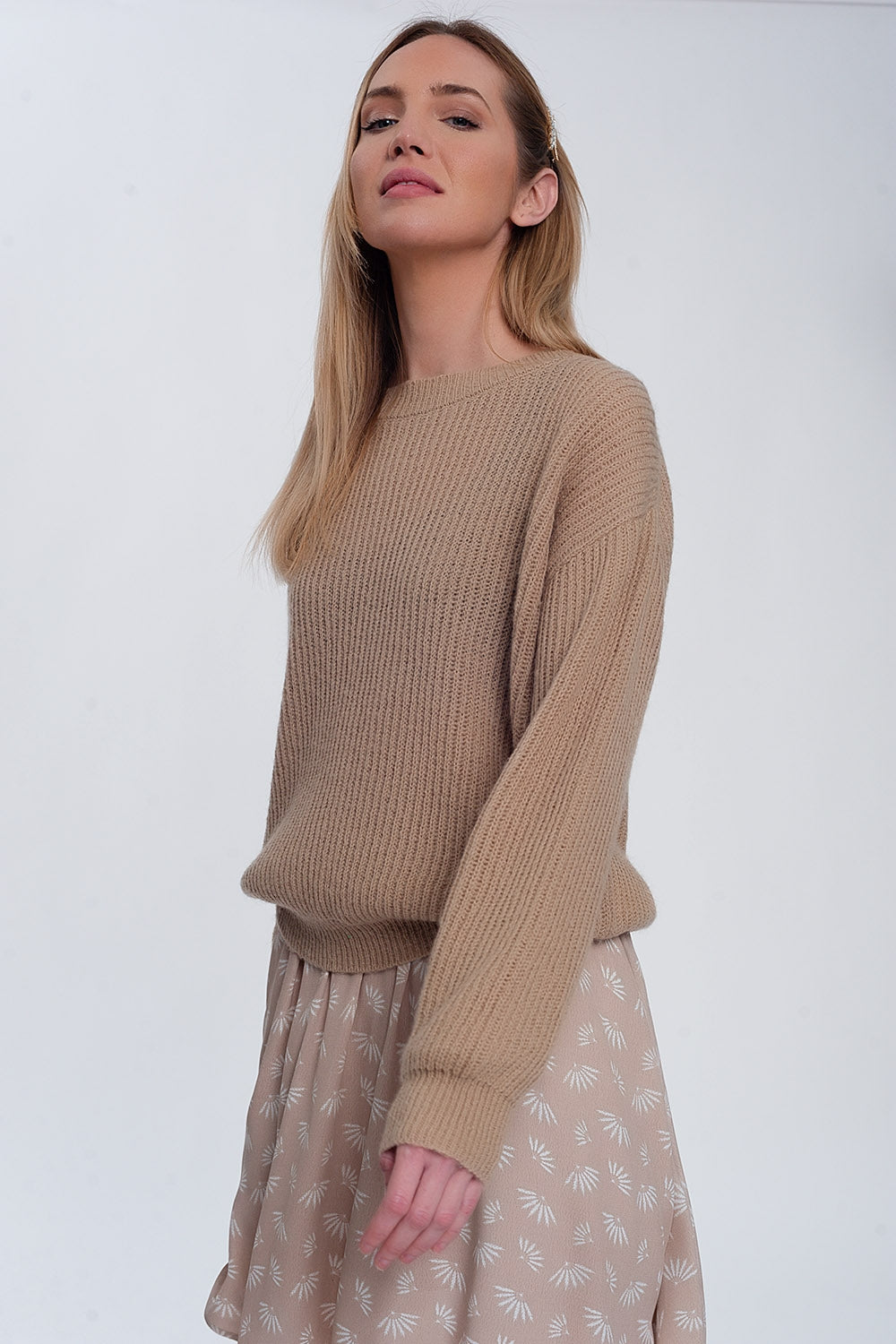 Pull côtelé beige clair