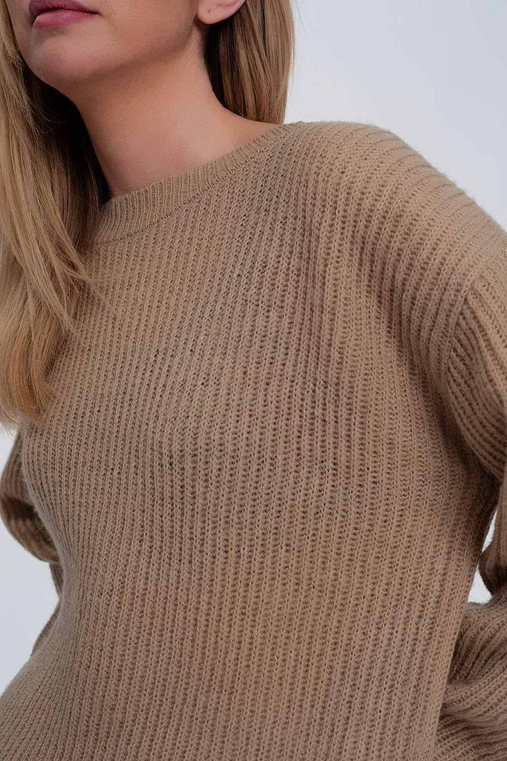 Pull côtelé beige clair