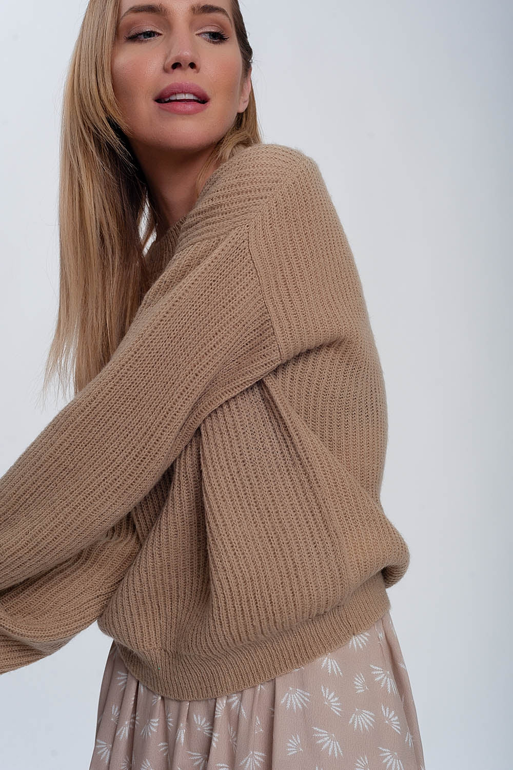 Pull côtelé beige clair