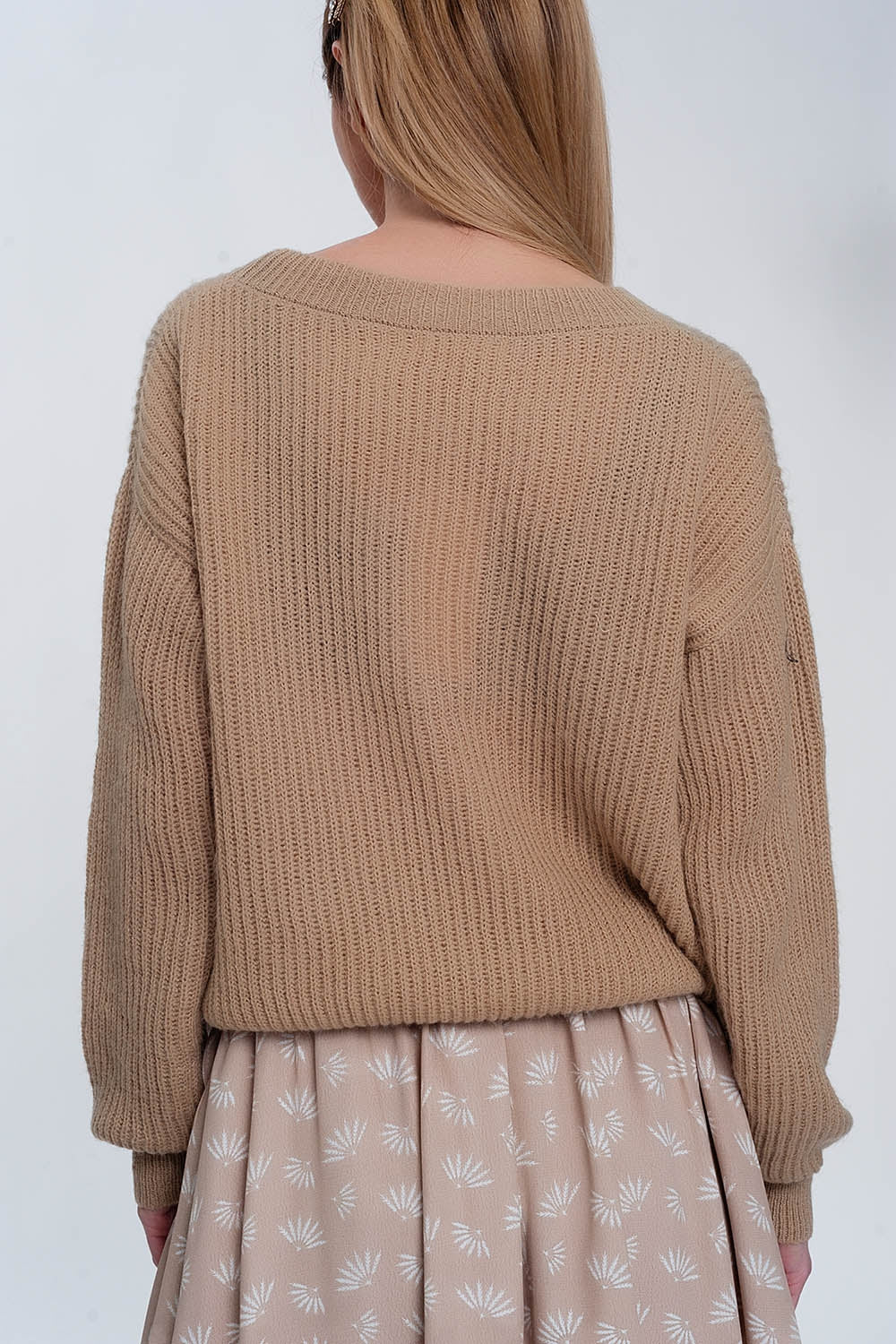 Pull côtelé beige clair