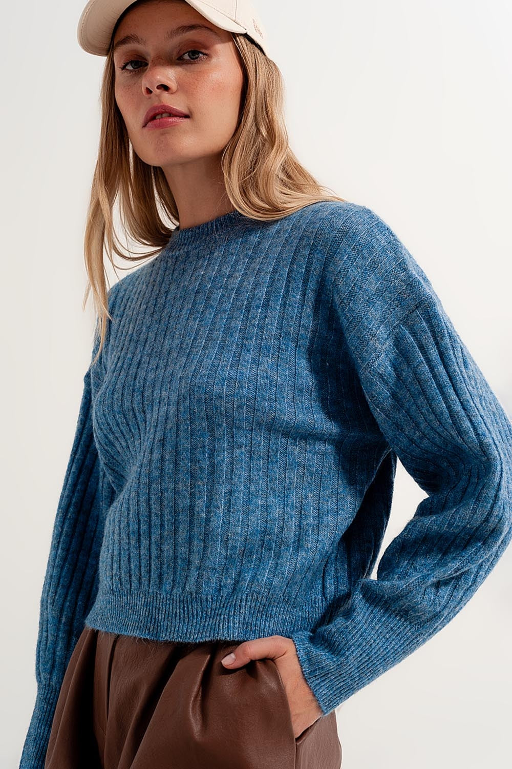 Pull coupe carrée en maille chunky Bleu