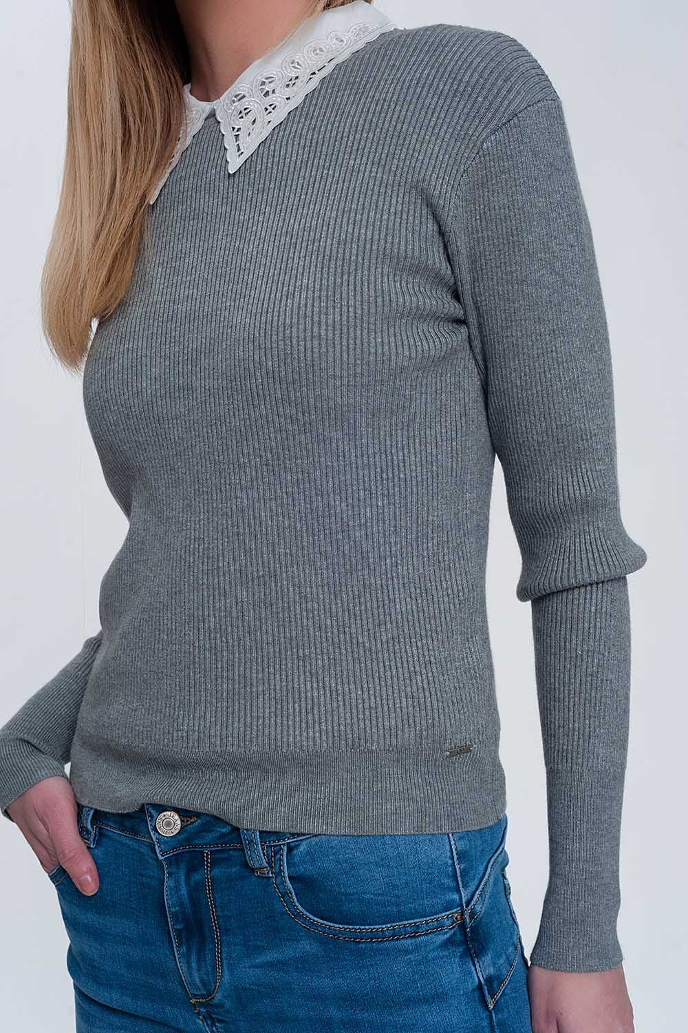 Pull d'ensemble ajusté en maille gris