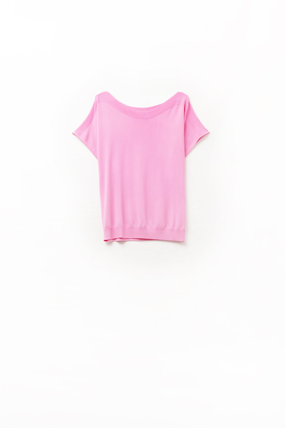 Q2 Pull décontracté à col bateau fucsia et manches tombantes