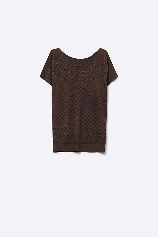 Q2 Pull décontracté en tricot marron à manches courtes