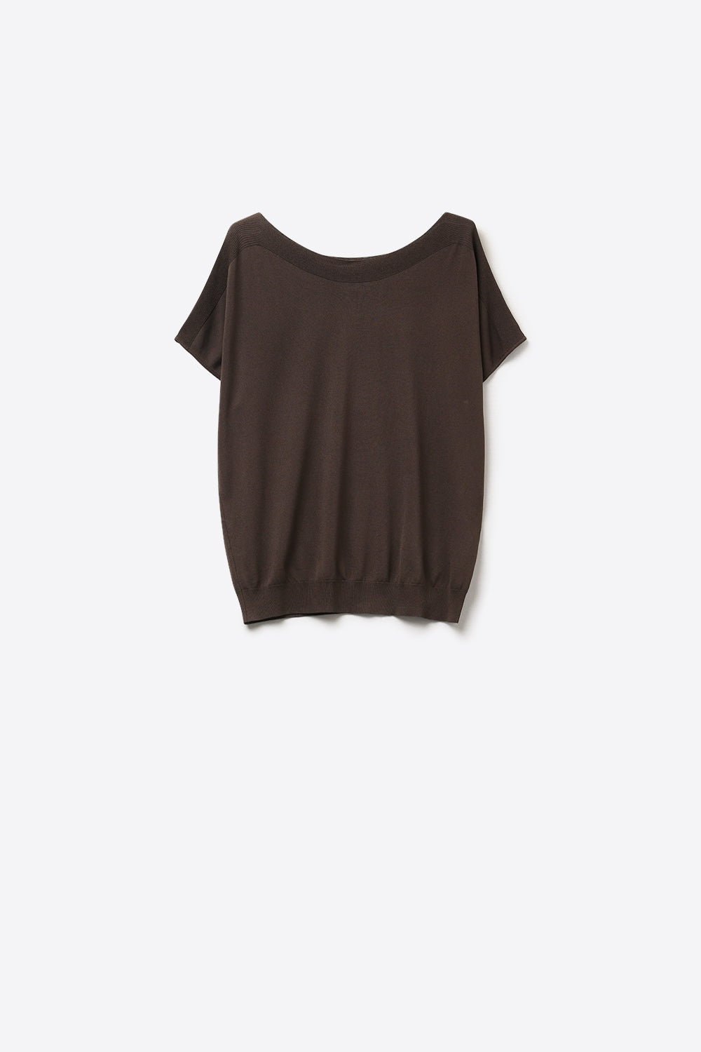 Q2 Pull décontracté marron à col bateau et manches tombantes