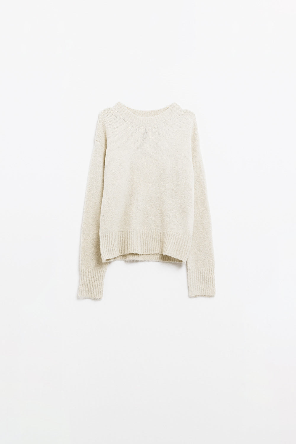 Pull en maille à col ras du cou Cozy Basic en crème