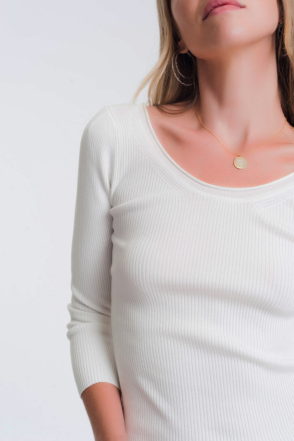 Pull en maille à collier large blanc