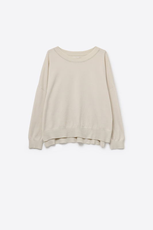 Q2 Pull en maille beige avec col en maille