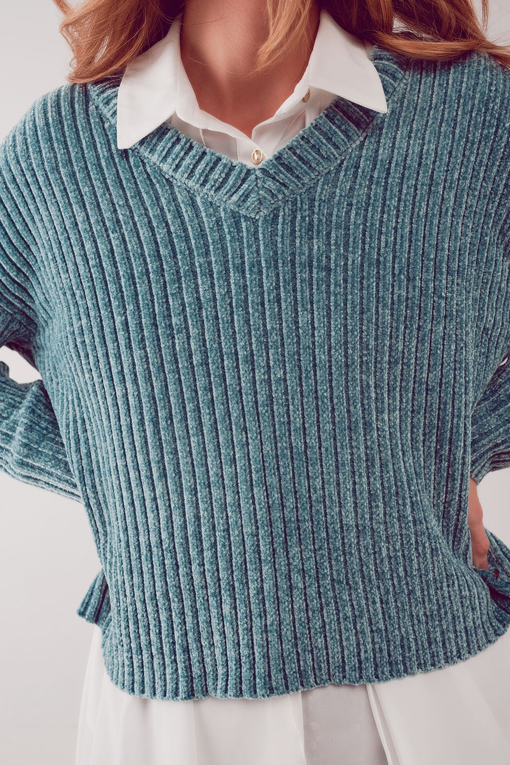 Pull en maille chenille vert