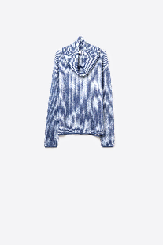 Q2 Pull en maille côtelée bleu marine à col roulé