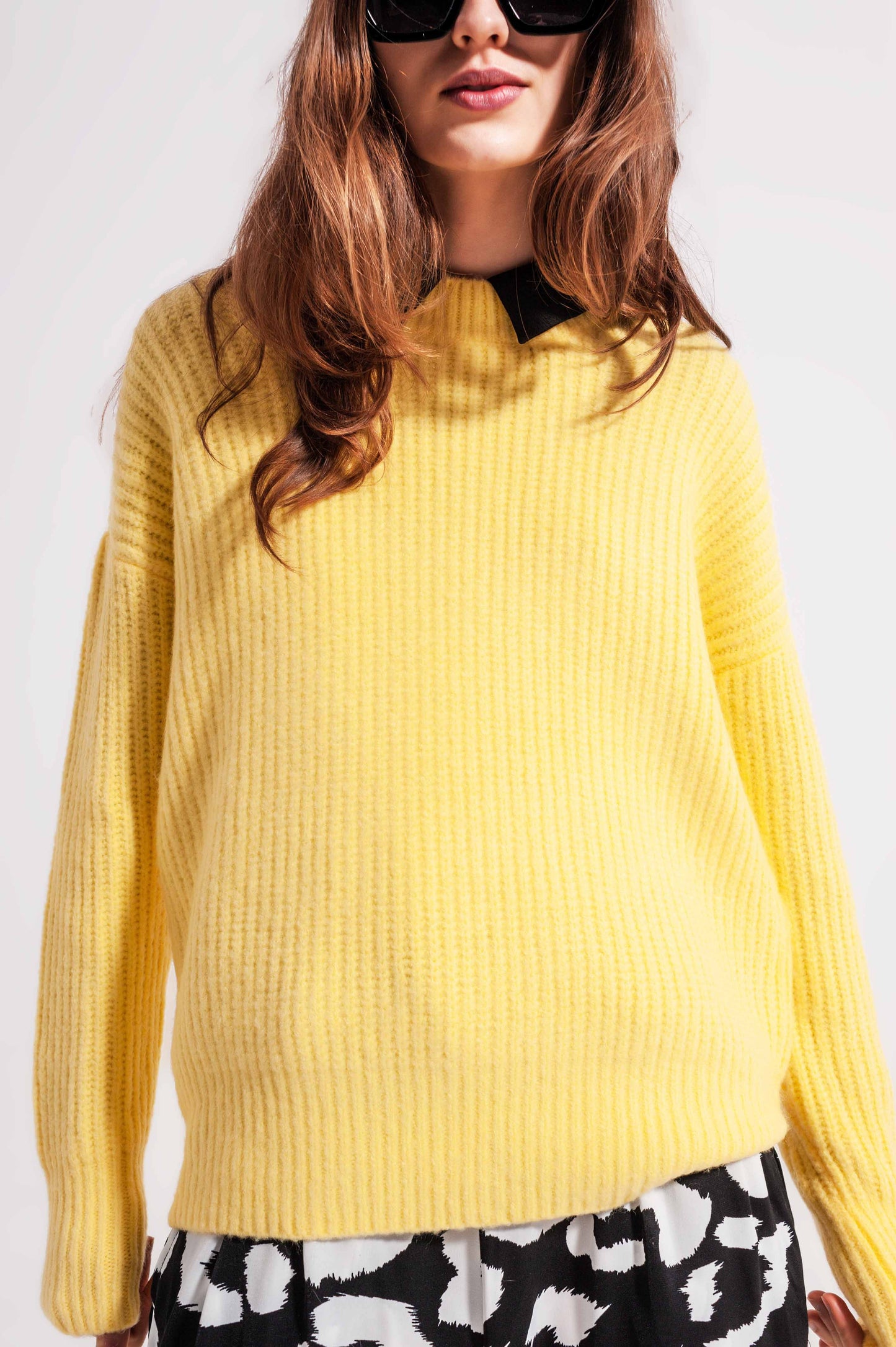 Pull en maille côtelée jaune