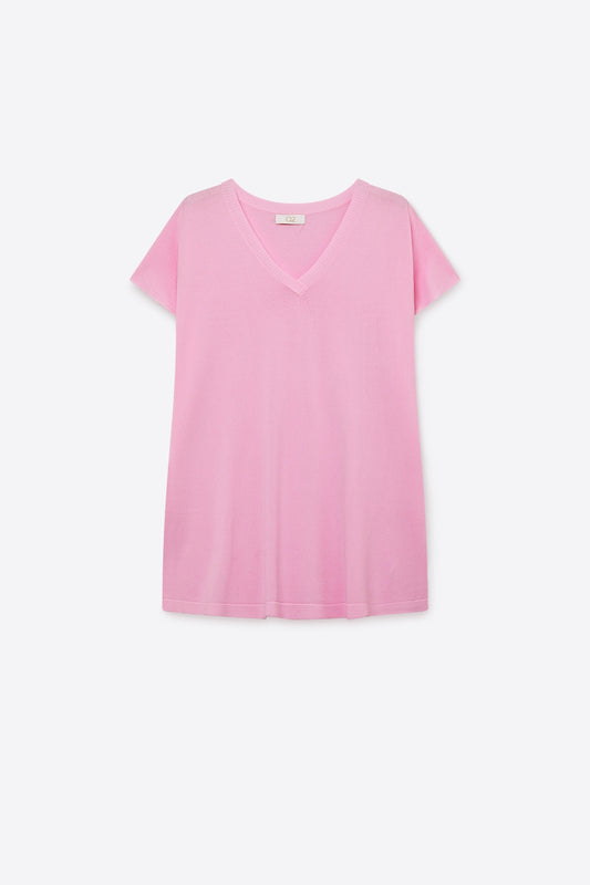 Q2 Pull en maille décontractée à col en V rose
