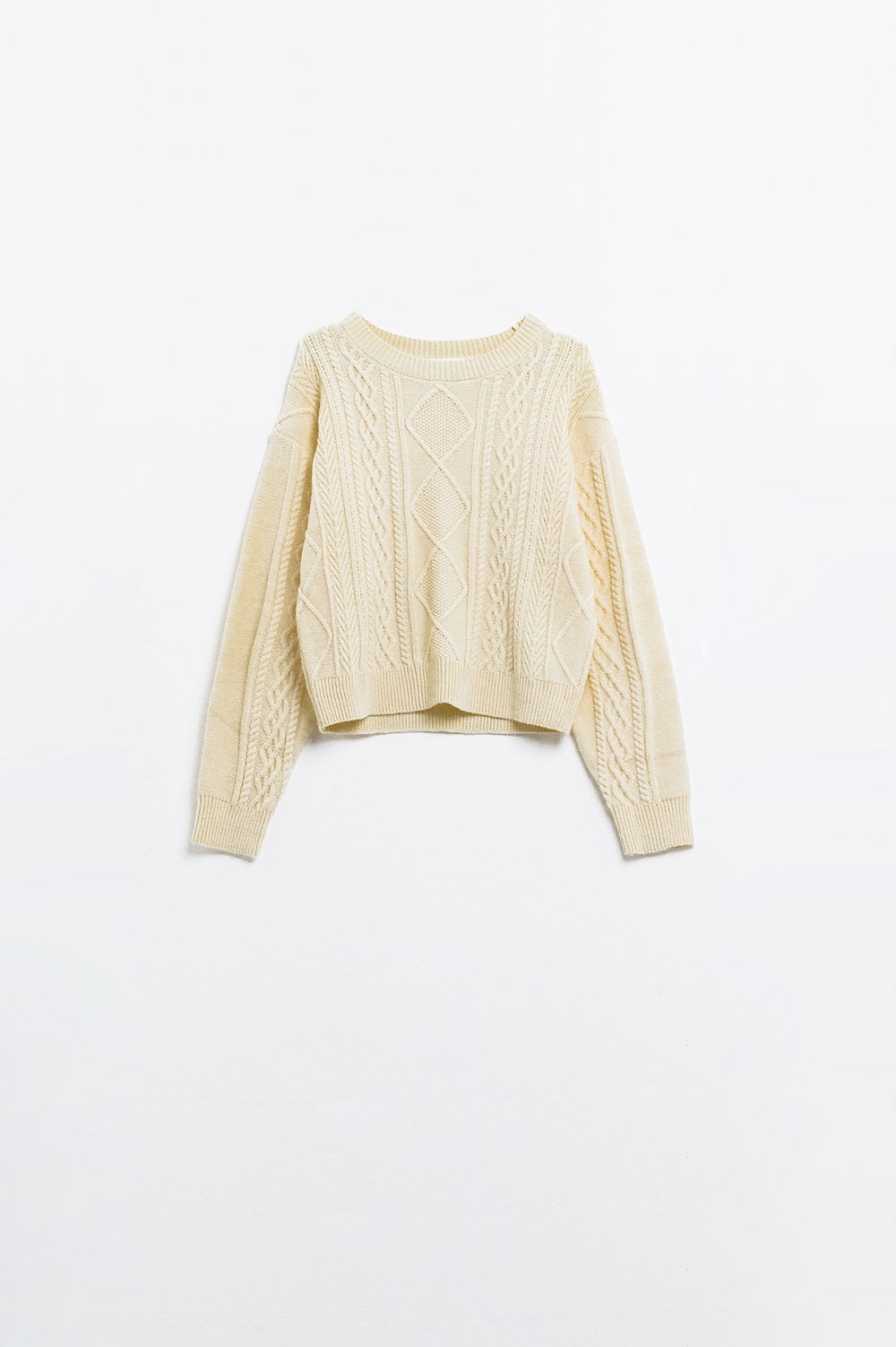 Pull en maille douce crème avec motif de câbles