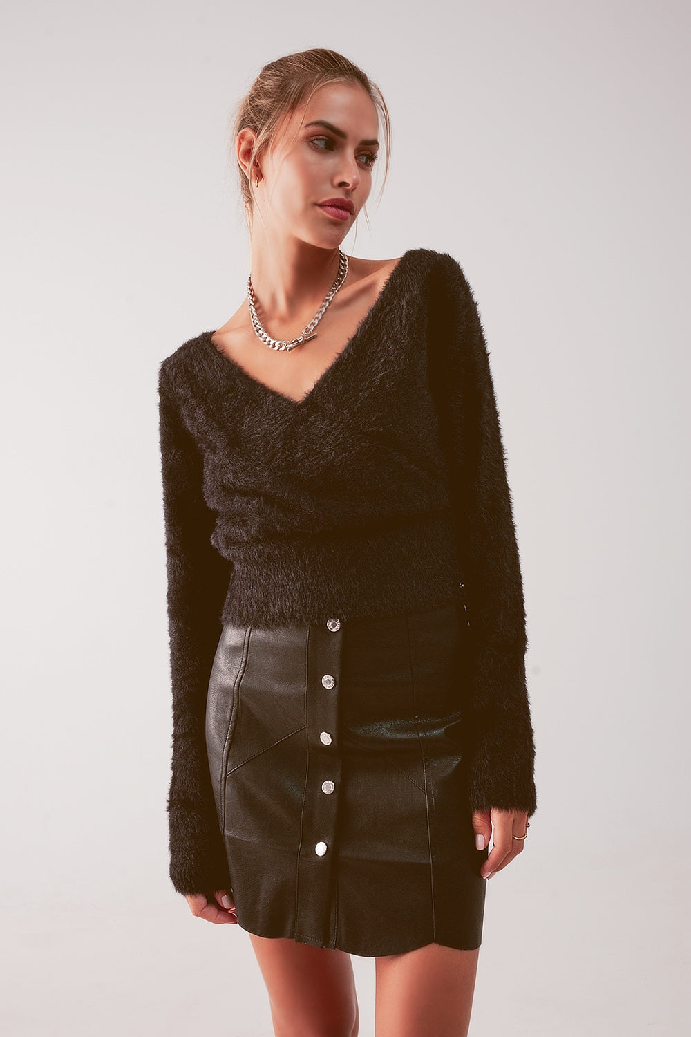 Pull en maille duveteuse noir