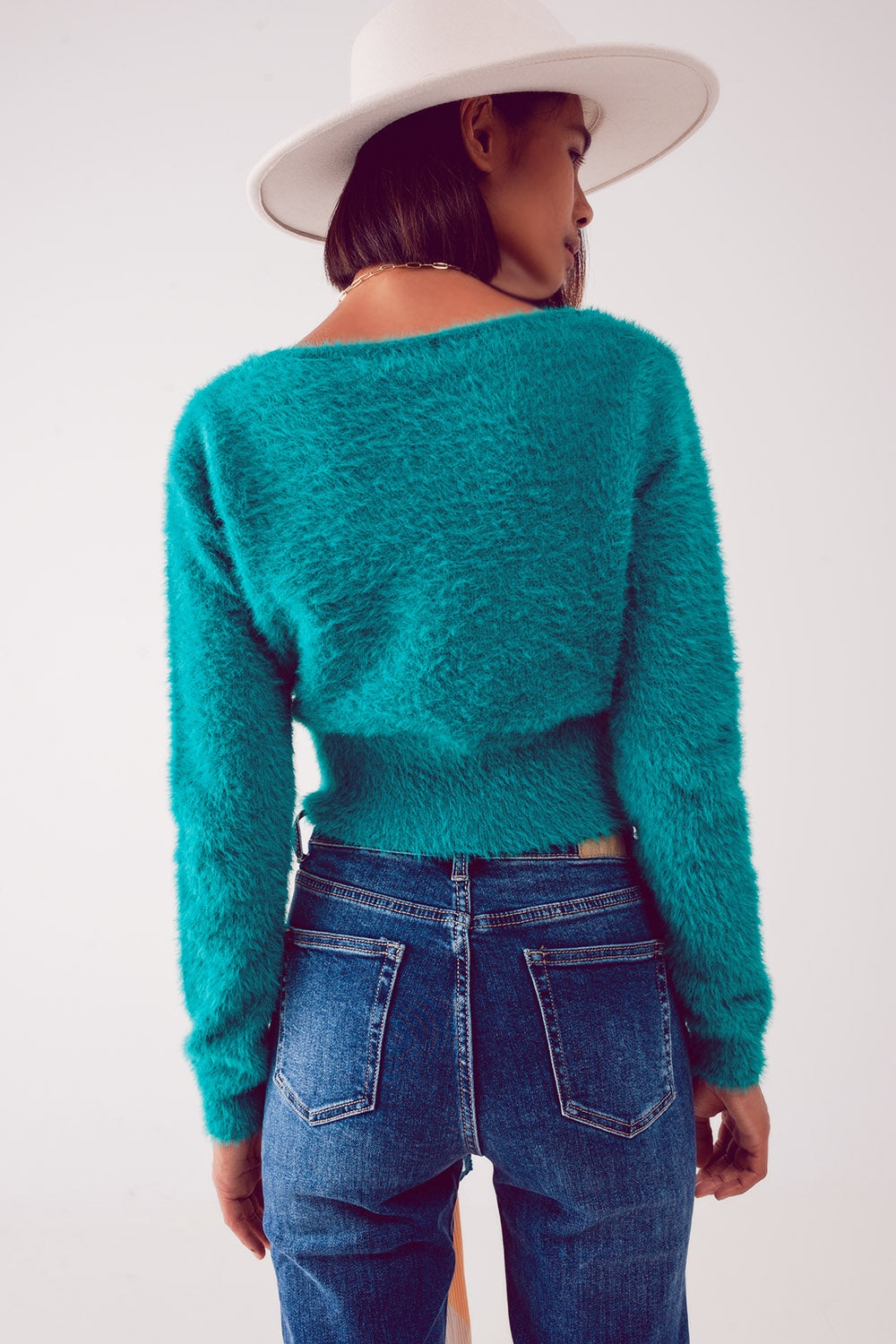 Pull en maille duveteuse vert