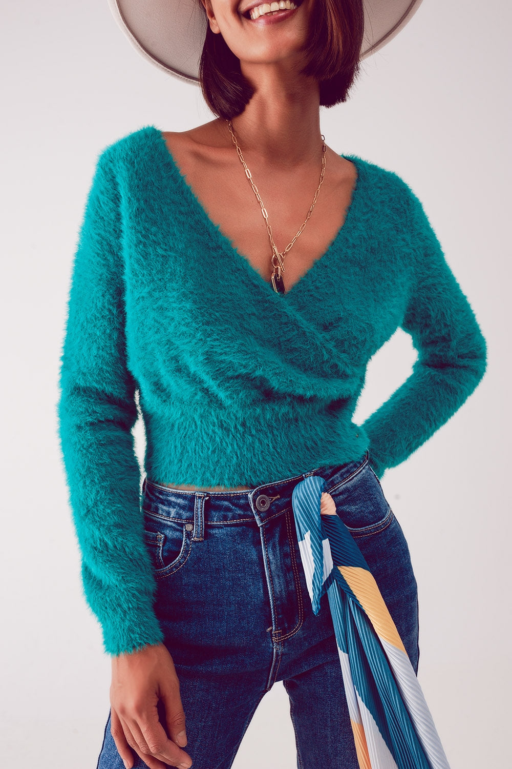 Pull en maille duveteuse vert