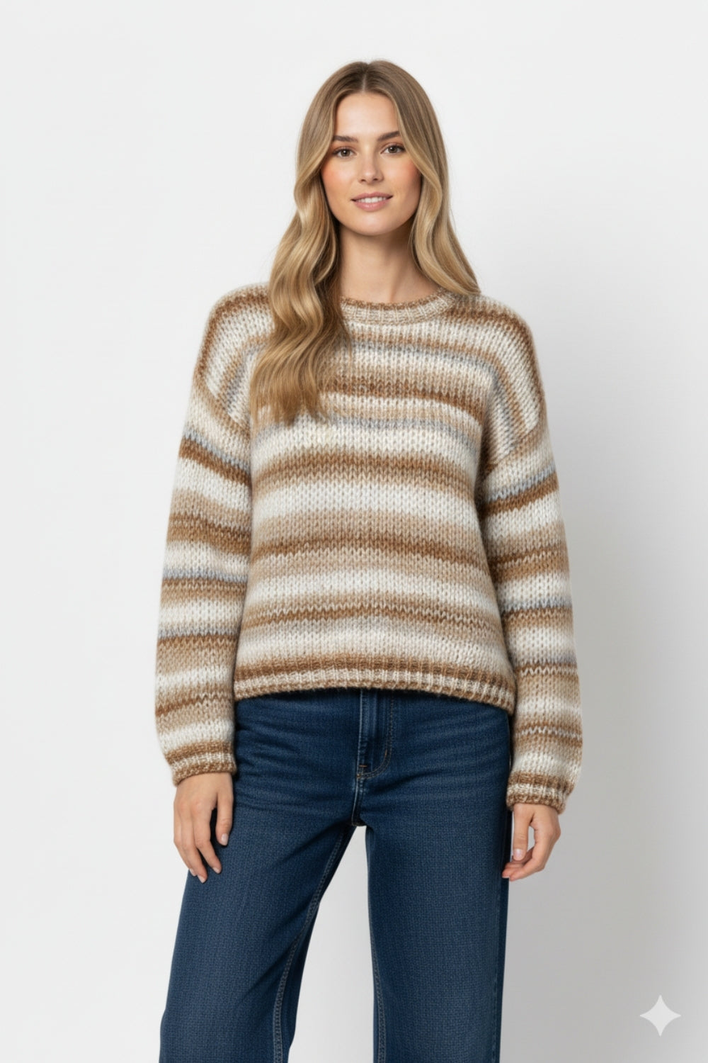 Pull en maille épaisse à motif marbré en beige