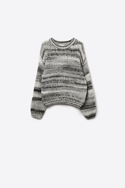 Q2 Pull en maille épaisse à motif marbré en gris