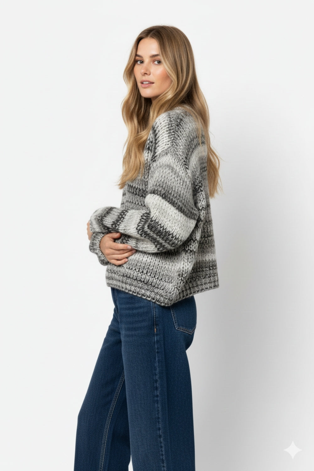 Pull en maille épaisse à motif marbré en gris