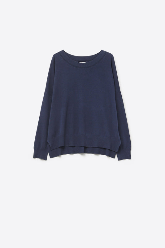 Q2 Pull en maille marine avec col en maille