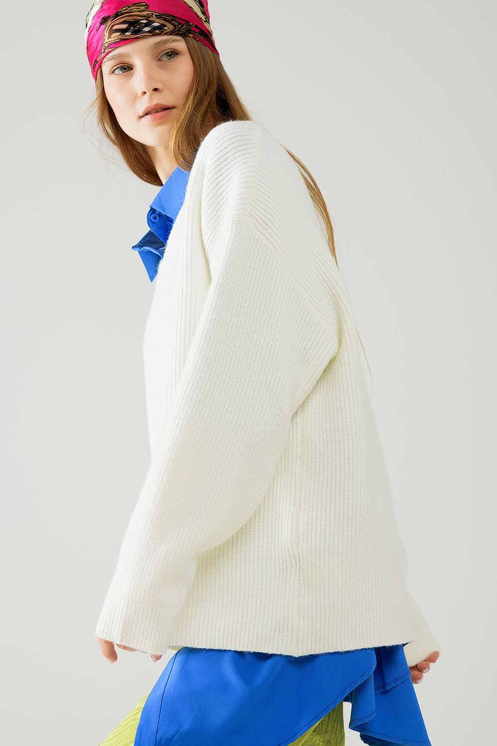 Pull en maille surdimensionné blanc