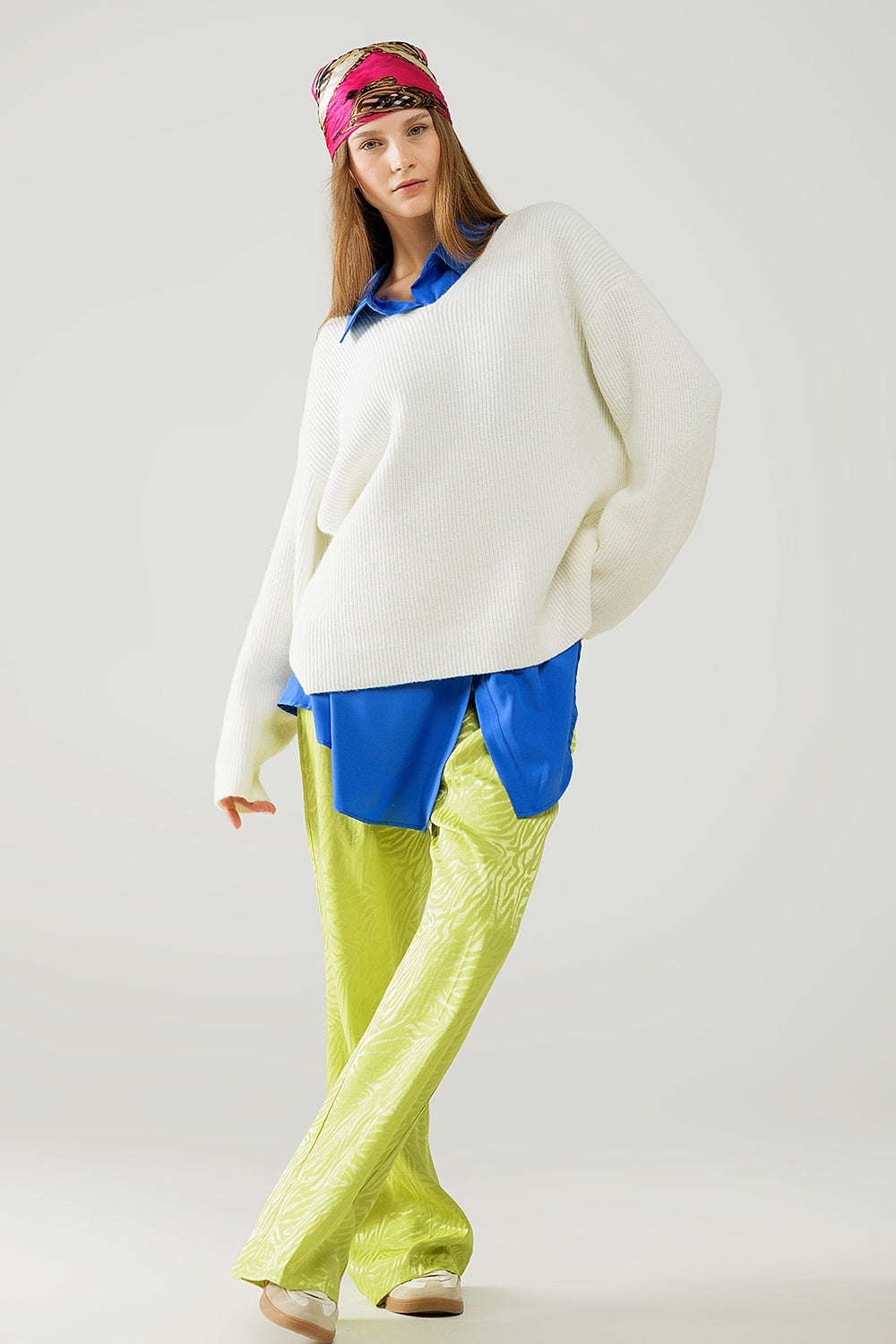 Pull en maille surdimensionné blanc