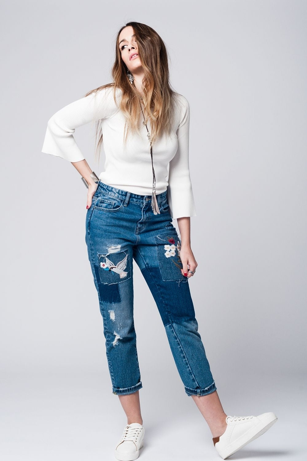 Pull en maille texturée blanc