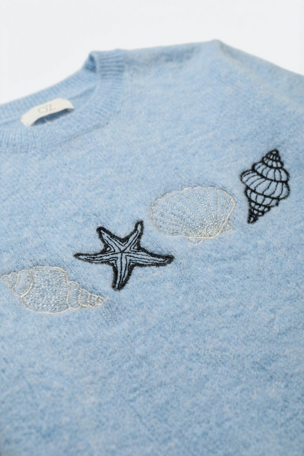 Pull en tricot à manches courtes Seashell bleu clair