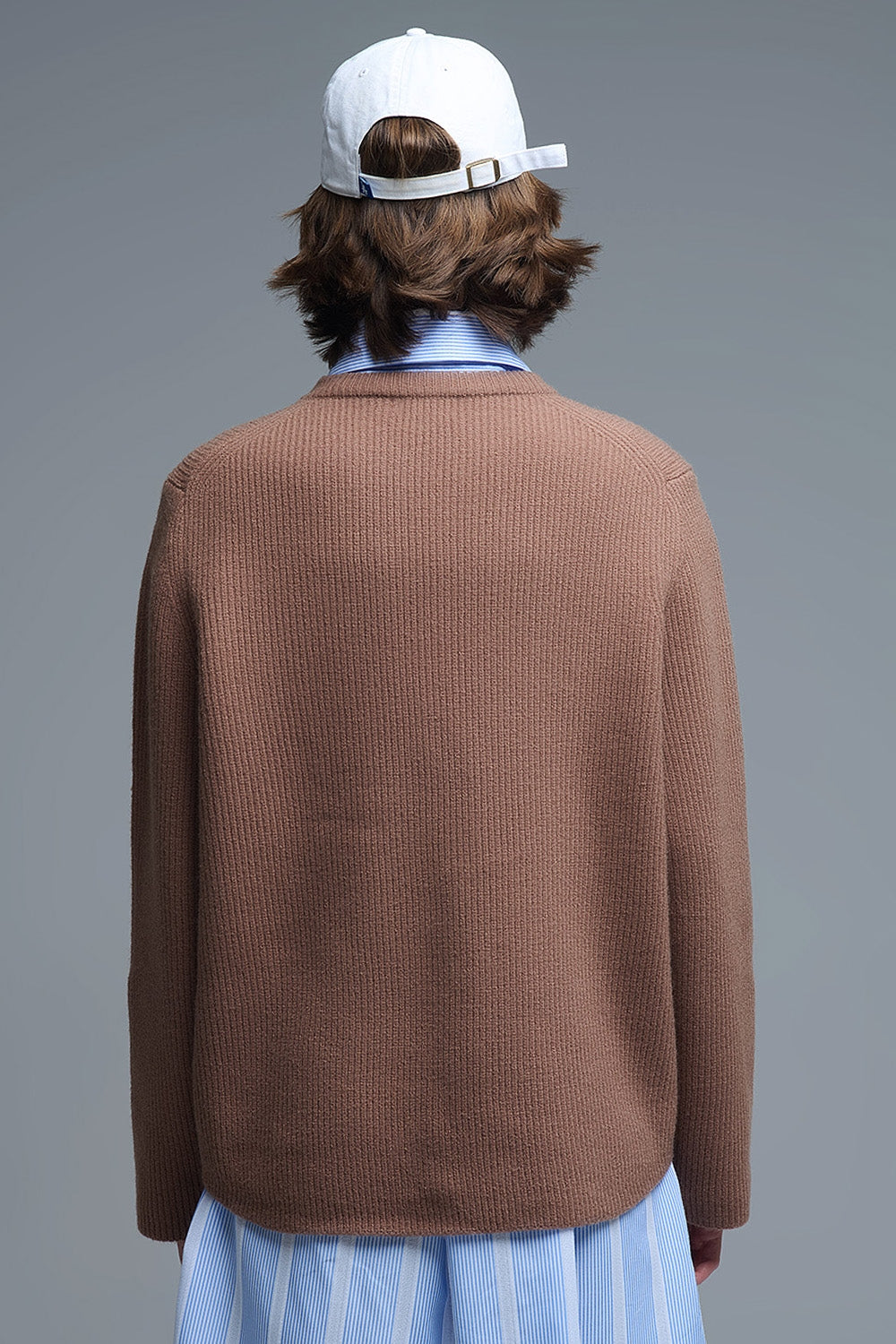 Pull en tricot confortable côtelé camel