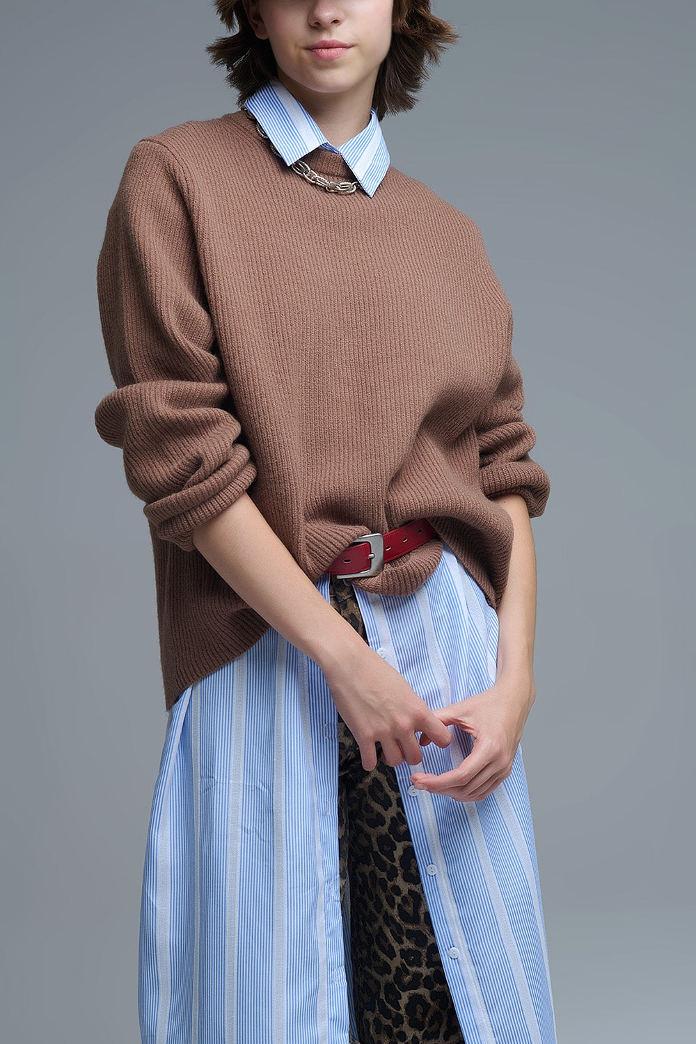 Pull en tricot confortable côtelé camel