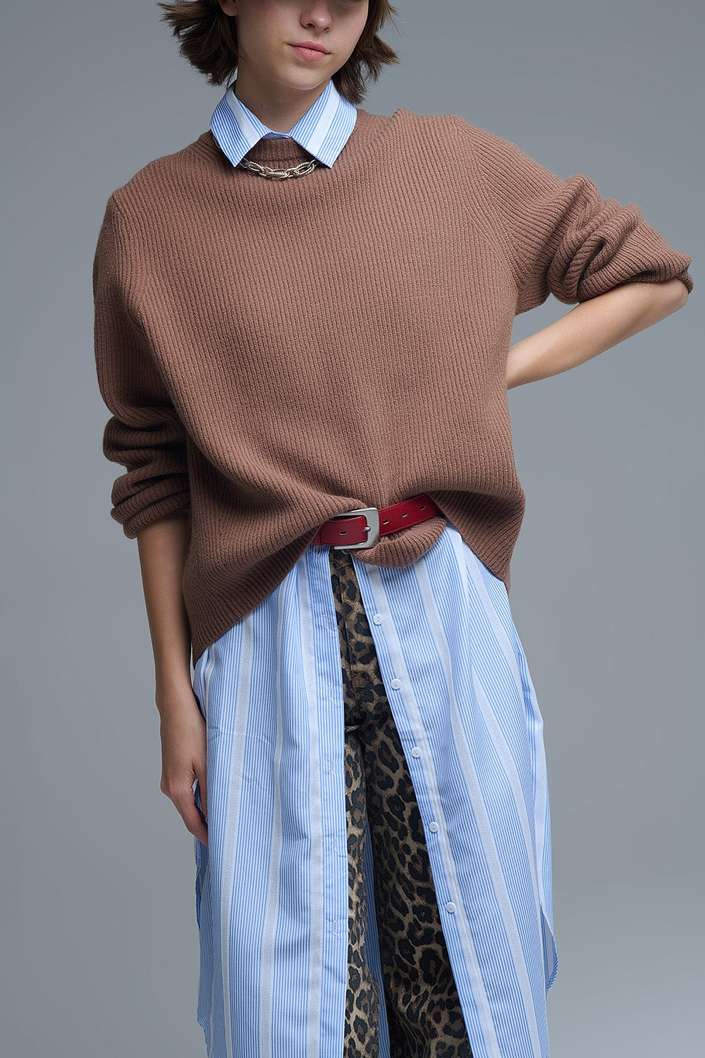 Pull en tricot confortable côtelé camel