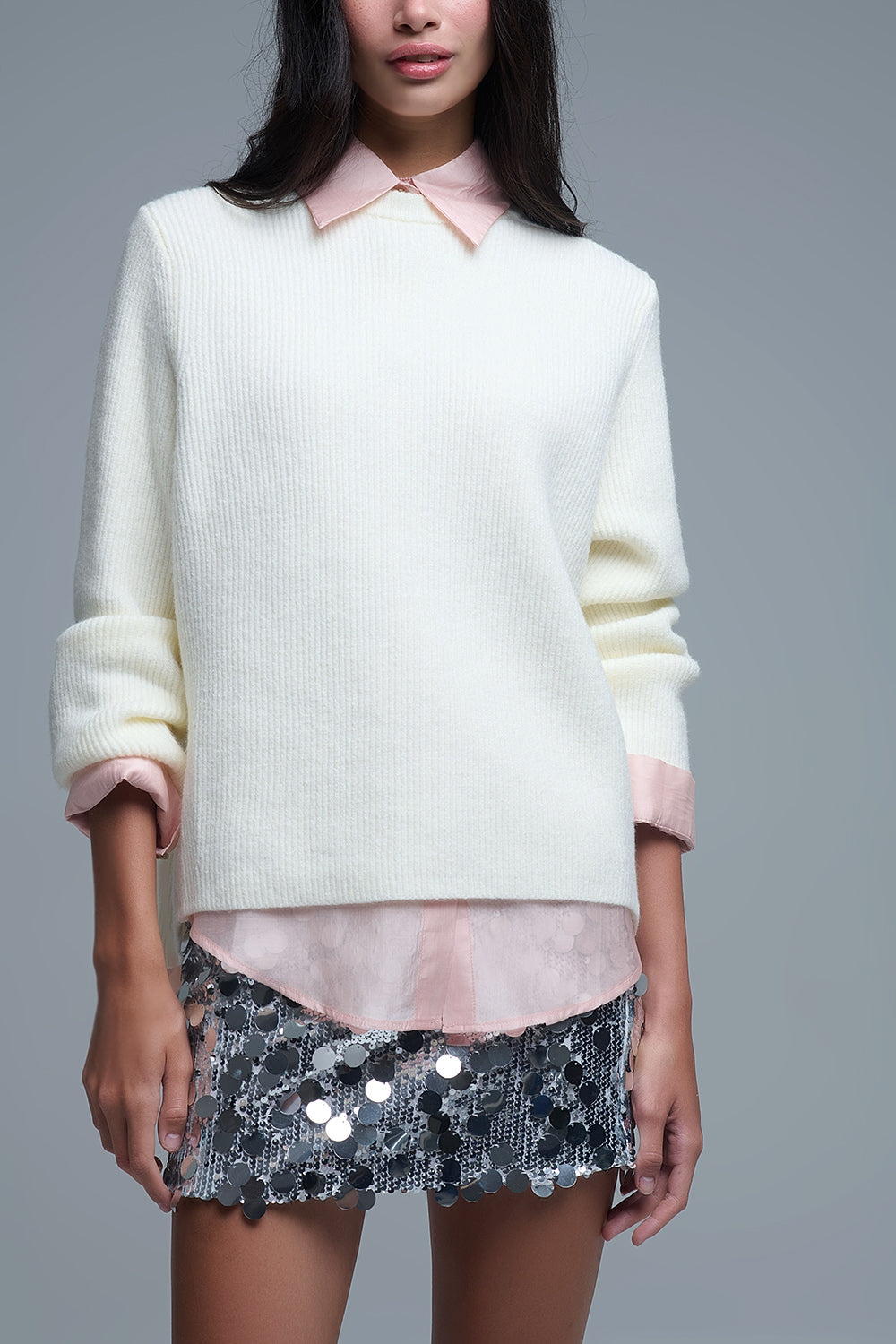 Pull en tricot confortable côtelé crème