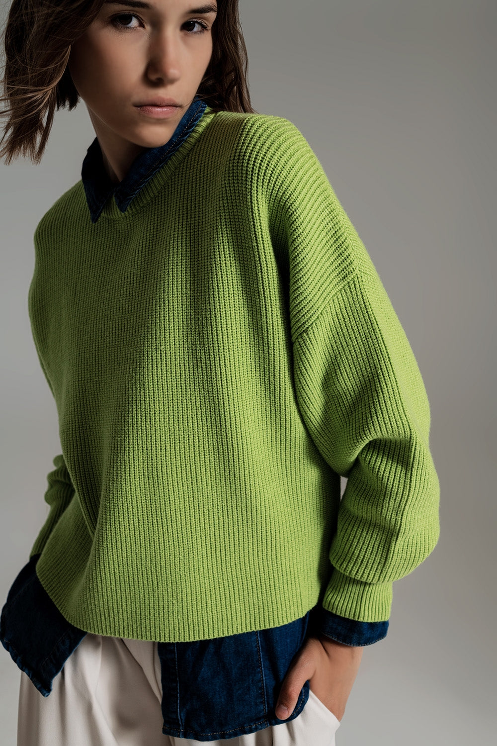 pull en tricot décontracté en vert