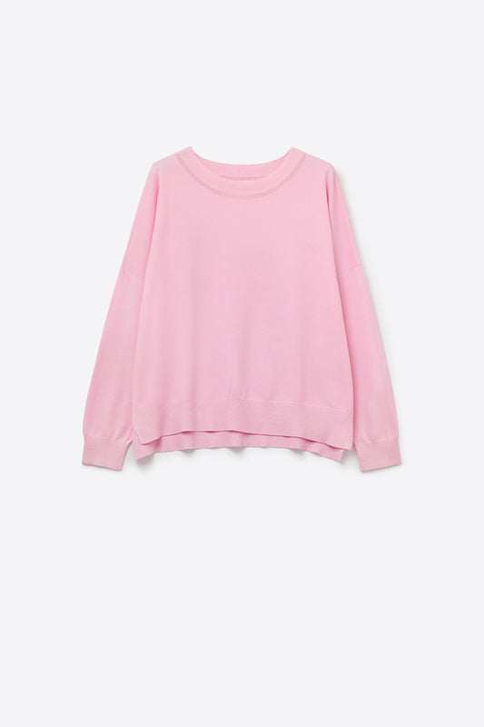 Q2 Pull en tricot rose avec col en maille