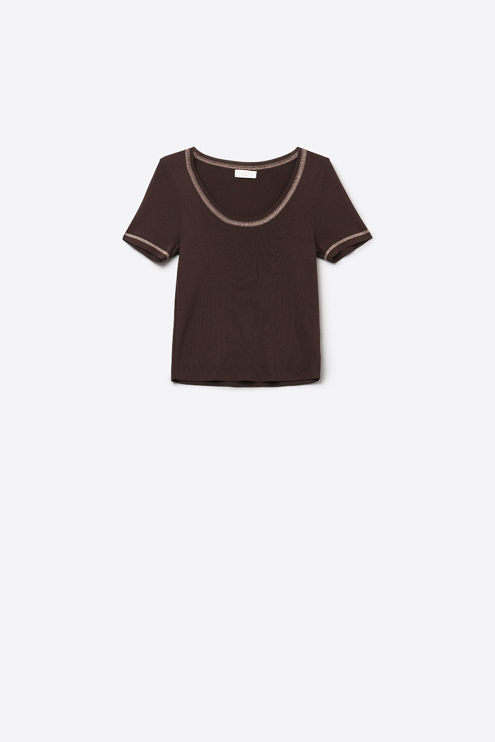 Q2 Pull fin en tricot marron Avec couture argentée à l'encolure ronde