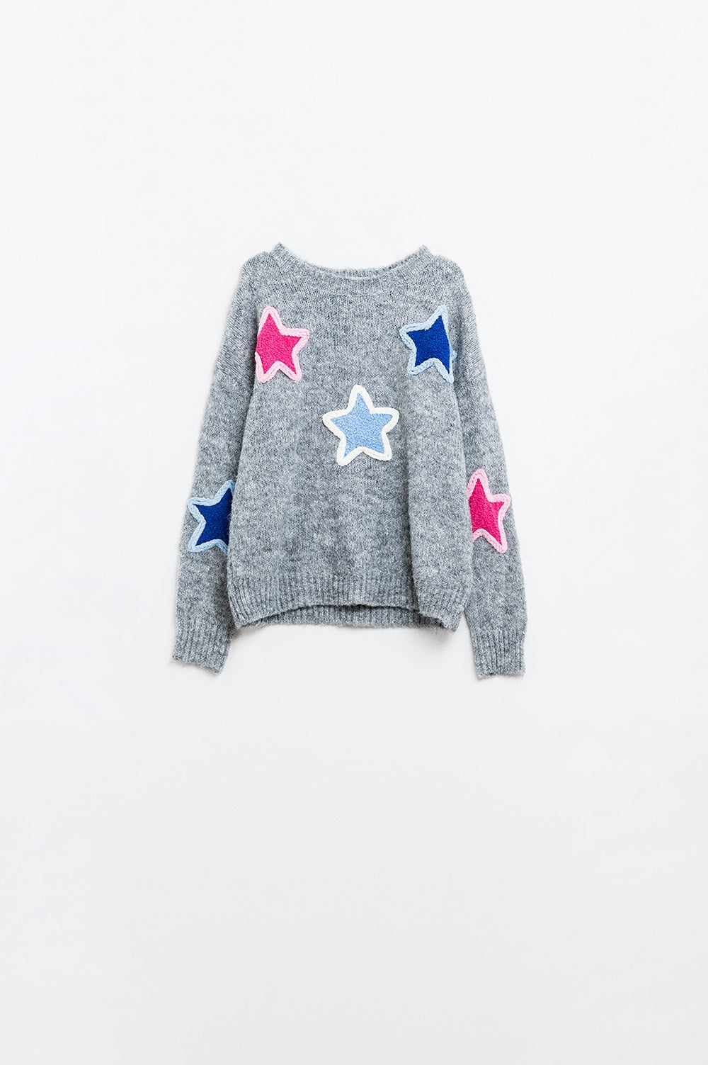 Pull gris avec étoiles brodées