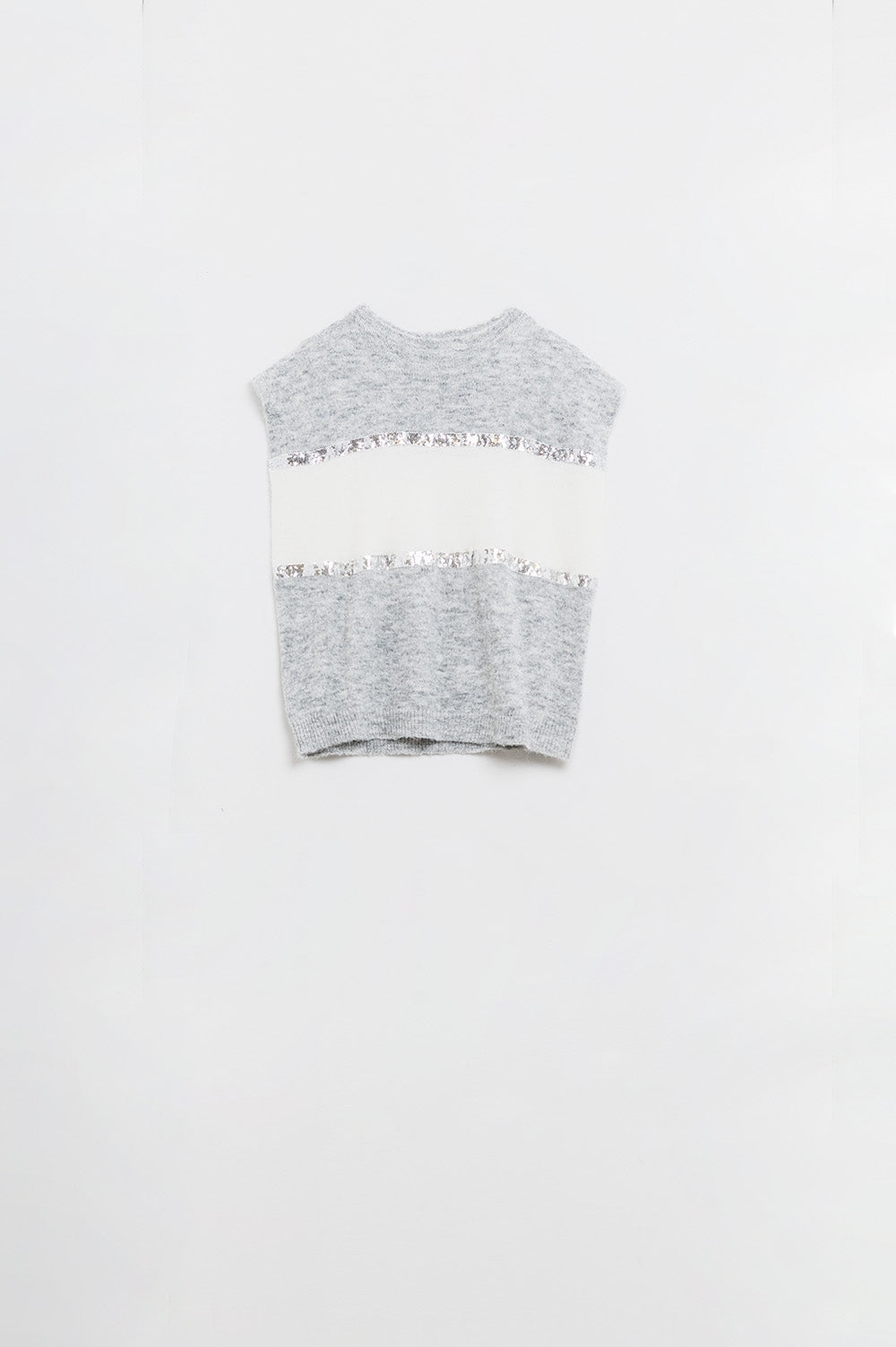 Pull gris sans manches avec paillettes