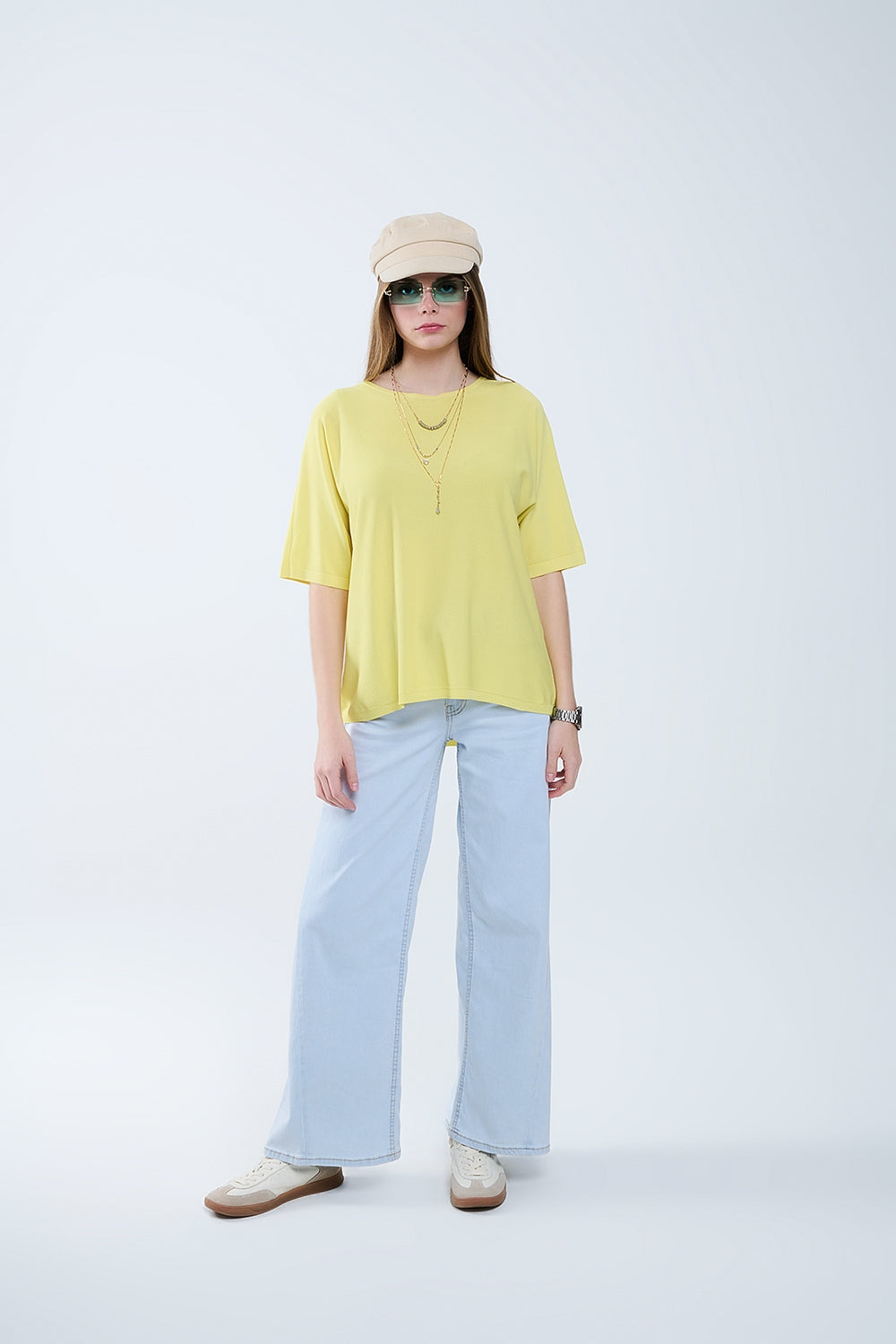 pull jaune surdimensionné avec manches coudées