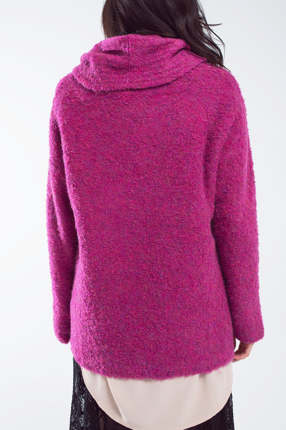 Pull large à col bardot en magenta