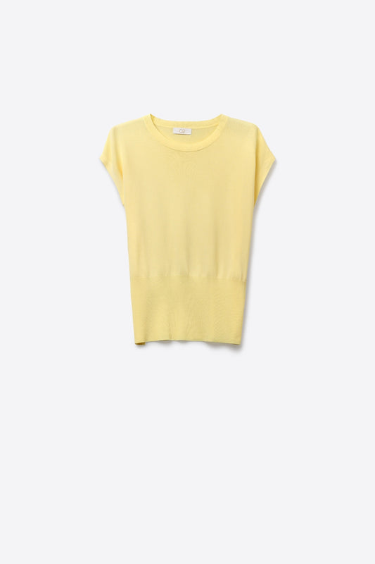 Q2 Pull léger en tricot avec large bande de taille côtelée en jaune