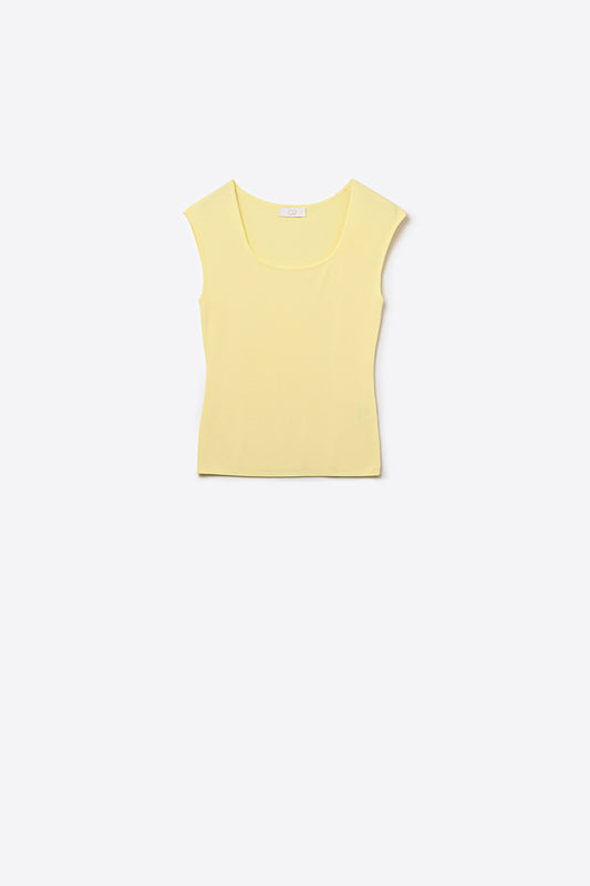 Q2 pull léger en tricot côtelé à encolure dégagée jaune